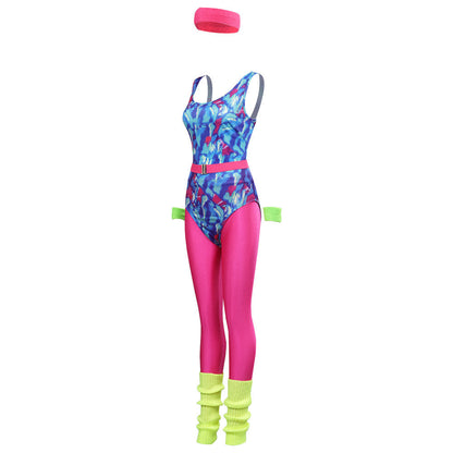 Ensemble de 6 pièces pour femmes adulteCostume de cosplay Hippie Disco des années 80 pour Halloween, carnaval