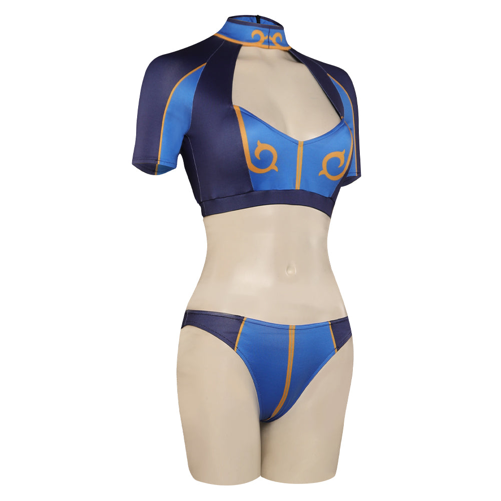 Street FighteCostume de cosplay de Chun-Li en maillot de bain pour Halloween et carnaval, costume de déguisement