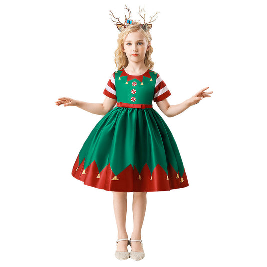 Enfants Filles Lutin de NoëCostume de cosplay avec robe pour Halloween, carnaval