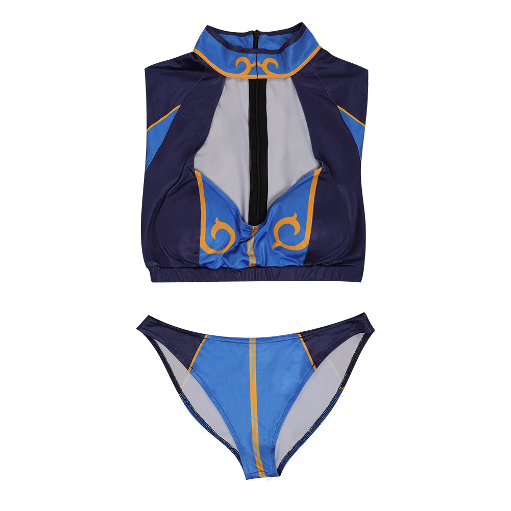 Street FighteCostume de cosplay de Chun-Li en maillot de bain pour Halloween et carnaval, costume de déguisement