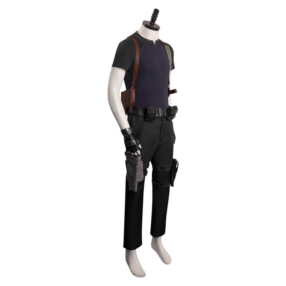 Resident Evil 4 RemakLeon S.Kennedy Costume de cosplay Manteau Pantalon Gants Tenues Halloween Carnaval Costume