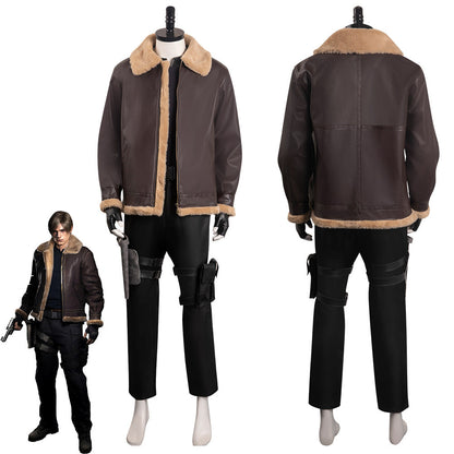 Resident Evil 4 RemakLeon S.Kennedy Costume de cosplay Manteau Pantalon Gants Tenues Halloween Carnaval Costume