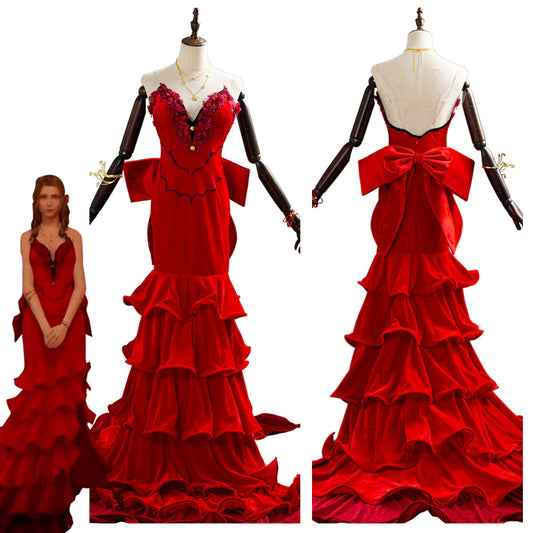 Robe de soirée rouge d'Aerith Gainsborough d'Final Fantasy VII Remake Halloween Cosplay Costume